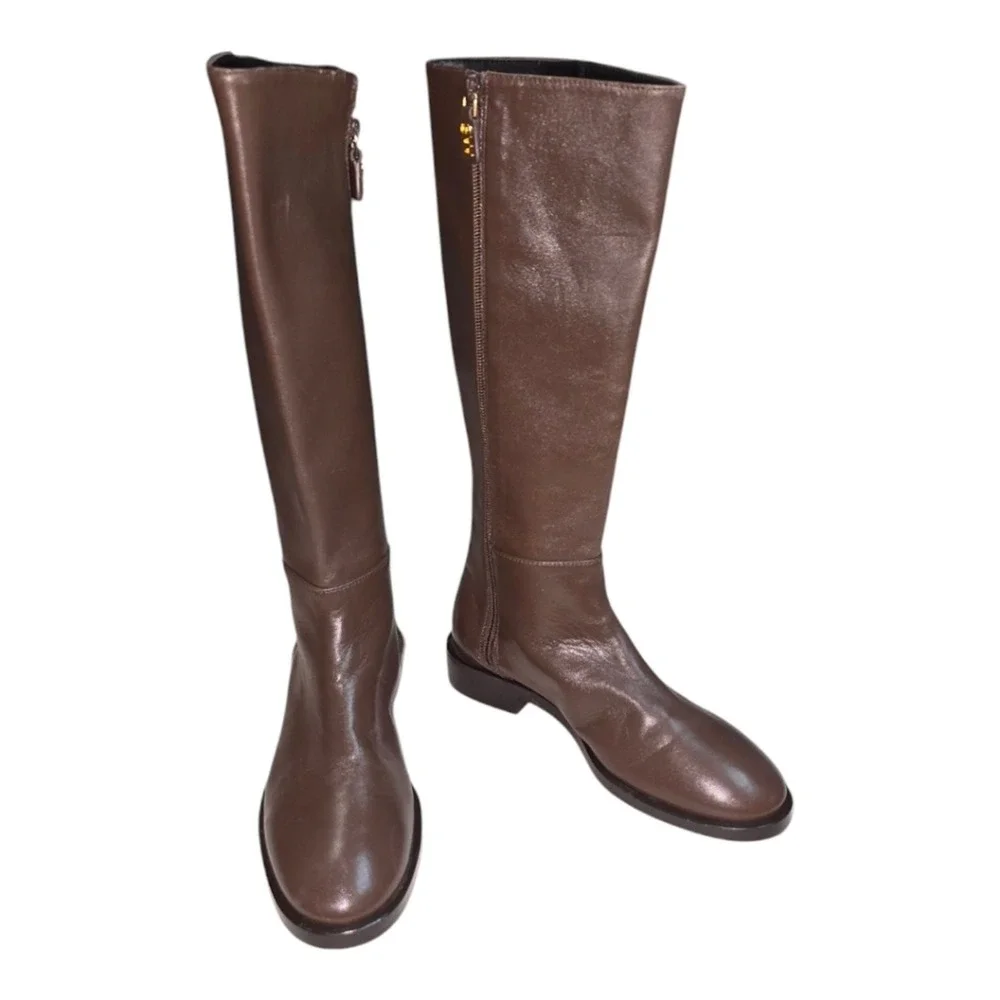 Stuart Weitzman Keelan Zip LEATHER Boot Style Color Walnut brown Sz 5.5‎ new